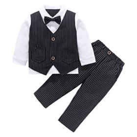 AmzBarley Little Boys Formal Suit Set Baby Toddler Wedding Outfit Kids Gentleman Tuxedo Shirt and Pant Set 1 5 Years 0