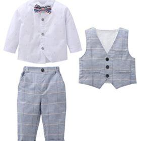 AmzBarley Little Boys Formal Suit Set Baby Toddler Wedding Outfit Kids Gentleman Tuxedo Shirt and Pant Set 1 5 Years 0 1