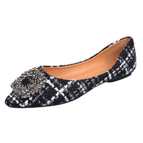 SAILING LU Retro Plaid Flat Shoes Womens Ballet Flats Classic Pointy Toe Shoes Slip On Moccasins 0