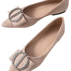 SAILING LU Suede Ballet Flats Womens Pointy Toe Flat Shoes Crystal Dress Shoes Wear to Work Slip On Moccasins 0 0