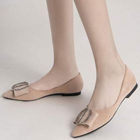 SAILING LU Suede Ballet Flats Womens Pointy Toe Flat Shoes Crystal Dress Shoes Wear to Work Slip On Moccasins 0 3