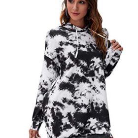 SheIn Womens Tie Dye Long Sleeve Hooded Sweatshirt Dress Drawstring Hoodie Dress Tunic Pullover 0