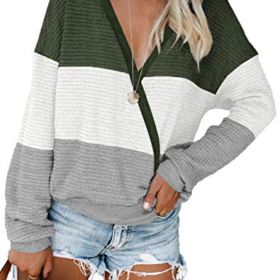 NSQTBA Womens Deep V Neck Wrap Sweaters Long Sleeve Waffle Knit Pullover Tops Shirts 0