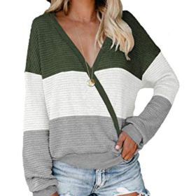 NSQTBA Womens Deep V Neck Wrap Sweaters Long Sleeve Waffle Knit Pullover Tops Shirts 0 0