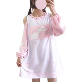 Packitcute Cute Sweet Cold Shoulder Mini Dress for Teen Girls Casual Long Sleeve Dresses Pink White 0
