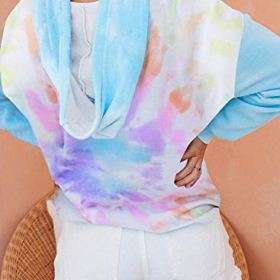 Womens Lightweight Tie Dye Hoodie Sweatshirt Long Sleeve V Neck Drawstring Hooded Pullover Tops Shirt 0 1