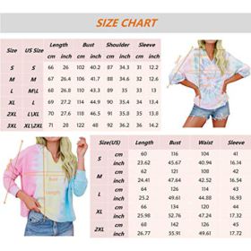 Womens Lightweight Tie Dye Hoodie Sweatshirt Long Sleeve V Neck Drawstring Hooded Pullover Tops Shirt 0 2