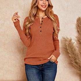 Womens Henley Shirts V Neck Long Sleeve Button Down Tops Warm Waffle Knit Tees 0 0