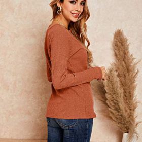 Womens Henley Shirts V Neck Long Sleeve Button Down Tops Warm Waffle Knit Tees 0 1