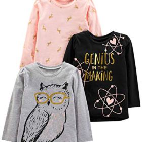 Simple Joys by Carters Toddler Girls 3 Pack Graphic Long Sleeve Tees 0